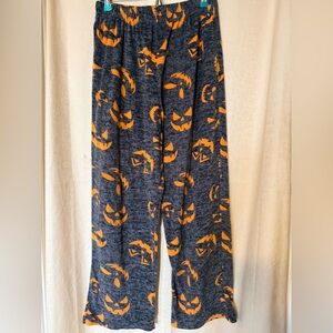 Halloween Pajama Pants,Women’s size Large Gray and Orange pumpkin Print PJ Pants